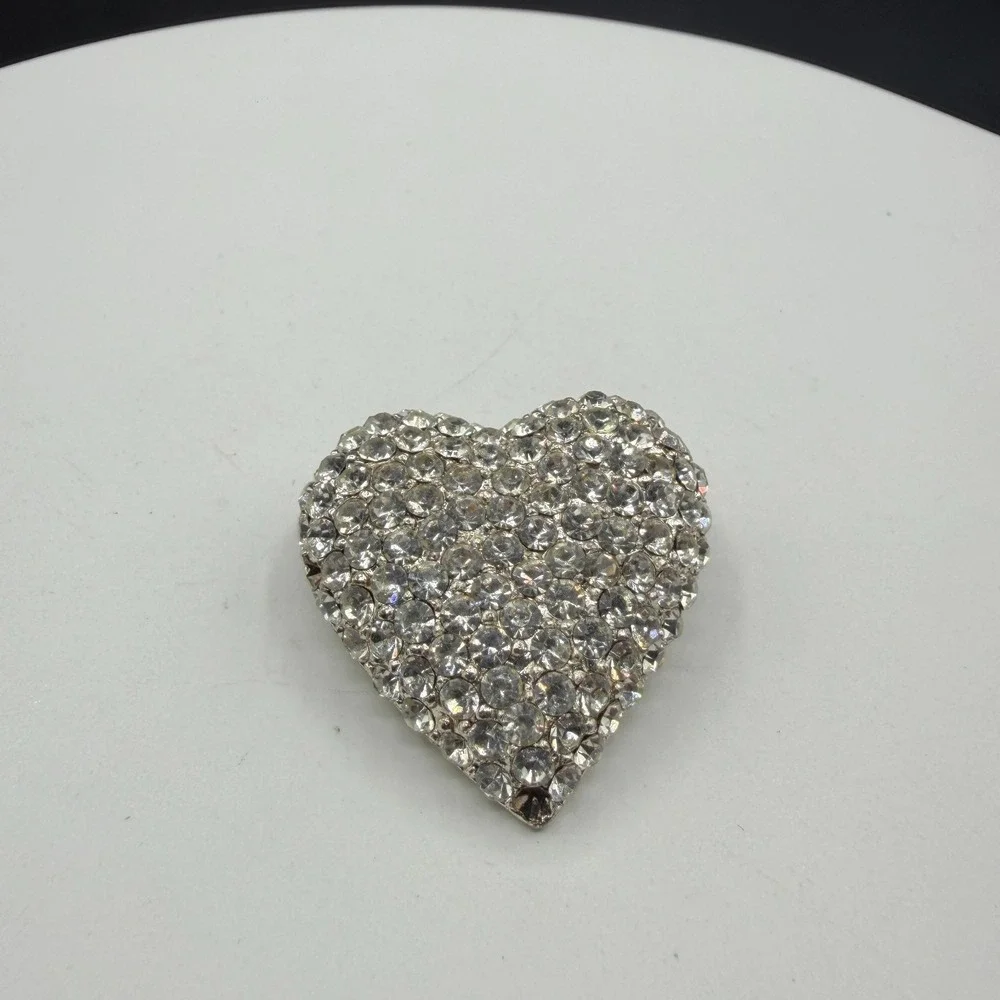 Rhinestone Heart Brooch Pin Silver Tone Pave Romantic Statement Gift Sparkle
